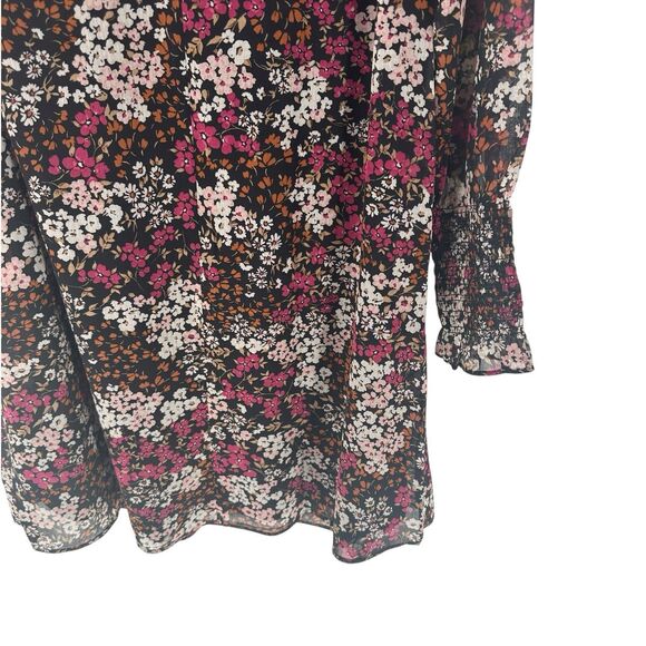 Ann Taylor Dress Womens 2 Black Pink Floral Smocked Neck Shift Chiffon Lined NEW - Picture 14 of 16